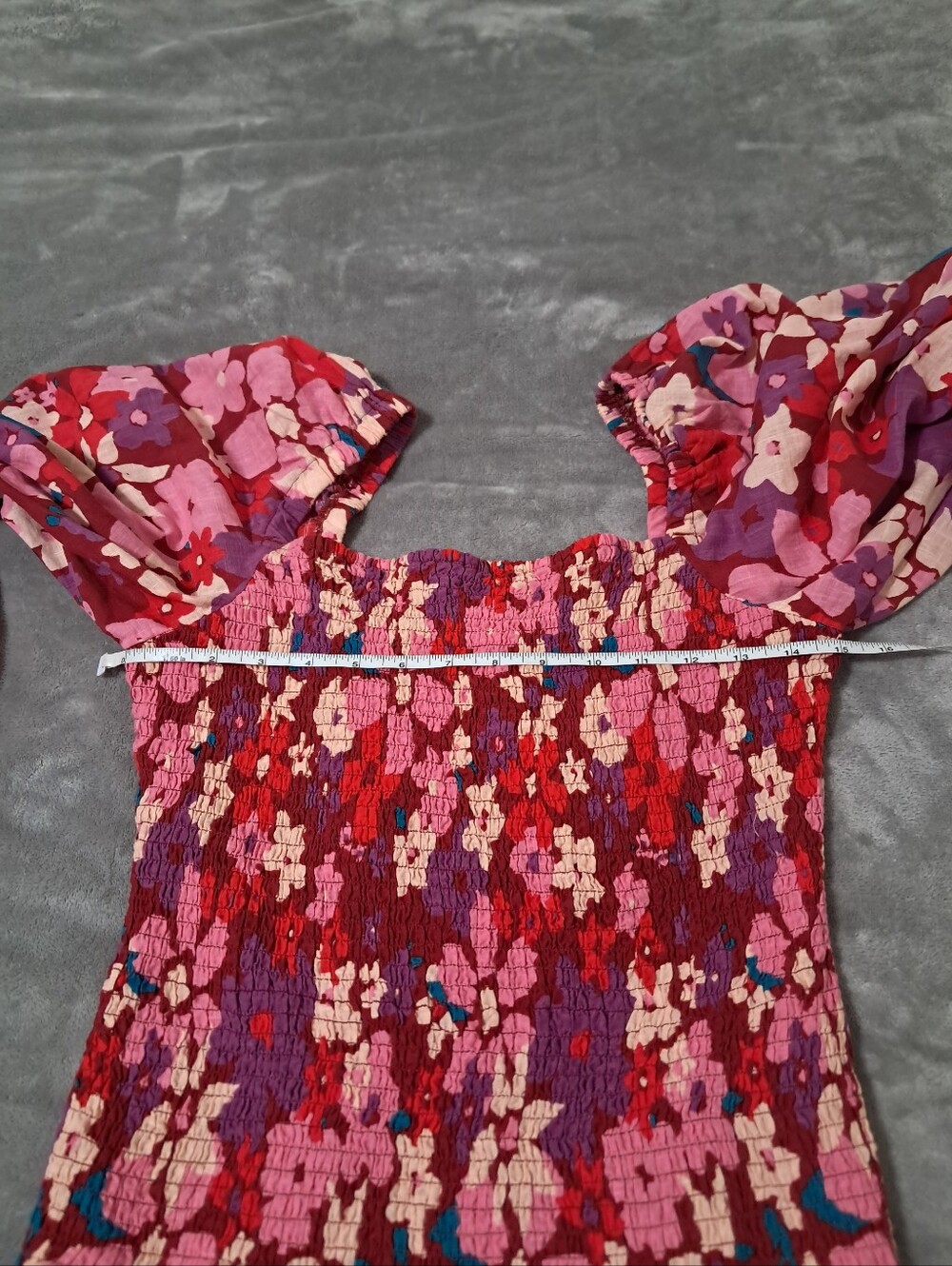 Free People Womens Pink Multi Floral Square Neck Smocked Bodice Blouse Sz. M - Picture 8 of 9